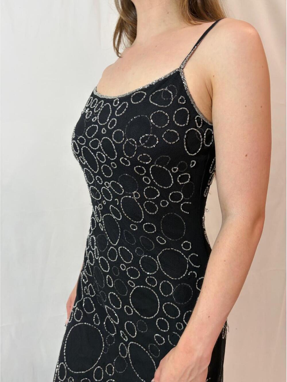 Black and Silver Fully Beaded Bubble Cache Maxi Formal Dress - Picture 4 of 9